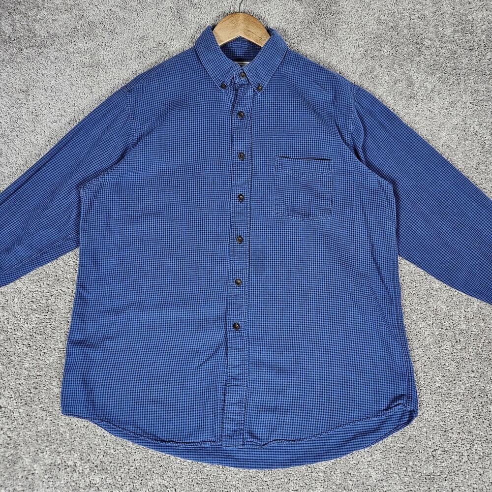 Vtg LL Bean Flannel Mens Large Blue Check Distressed Cabincore Grunge Skater